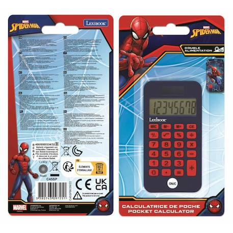 Calculatrice de poche 8 chiffres avec couvercle de protection SpiderMan BLEU 2 - vertbaudet enfant 