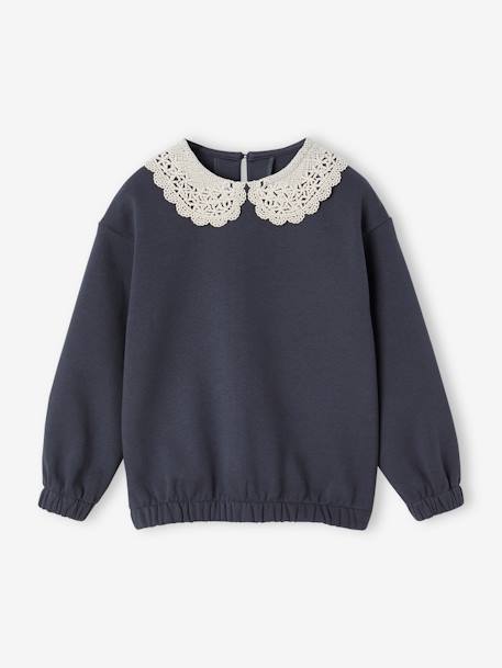 Sweat col fantaisie en macramé fille anthracite+blush 2 - vertbaudet enfant 