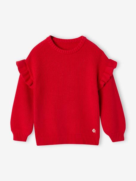 Pull manches volantées fille écru+rouge+vert sauge 6 - vertbaudet enfant 