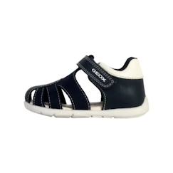 Chaussures-Sandale Cuir Geox Elthan - Navy-Blanc - Enfant - Scratch - Plat