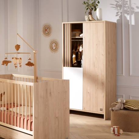 Armoire 2 portes et 1 niche avec claustra en bois décor chêne Suave MARRON 5 - vertbaudet enfant 