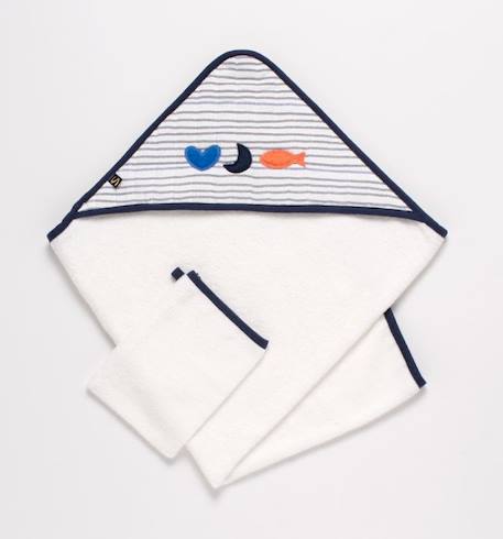 Cape de bain et gant en double gaze de coton et éponge BLANC 1 - vertbaudet enfant 