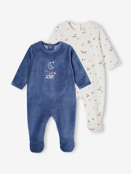 Lot de 2 dors-bien bébé 'renard' en velours bleu 1 - vertbaudet enfant 