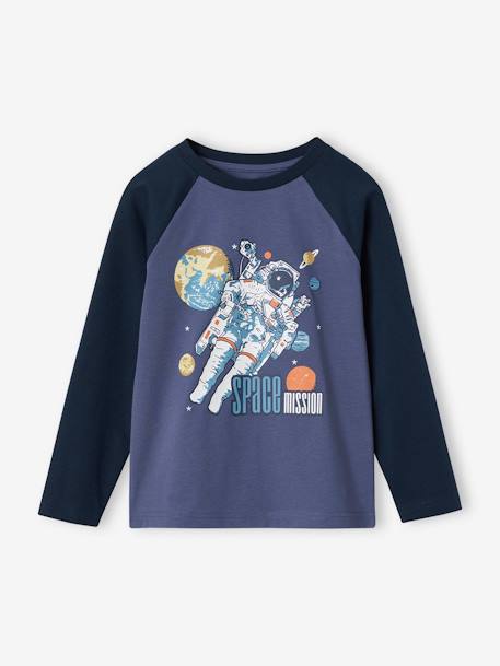 T-shirt motif graphique garçon manches raglan BLEU+bleu ardoise+gris chiné+lichen+noix de pécan 4 - vertbaudet enfant 