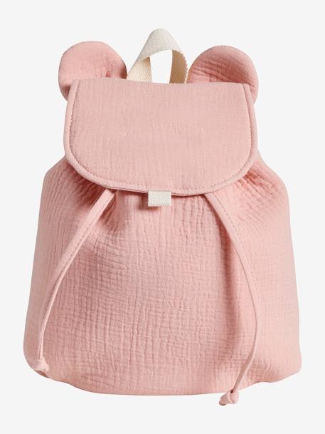 Sac à dos personnalisable en gaze de coton animation oreilles bleu nuit+rose poudré+vert sauge 6 - vertbaudet enfant 