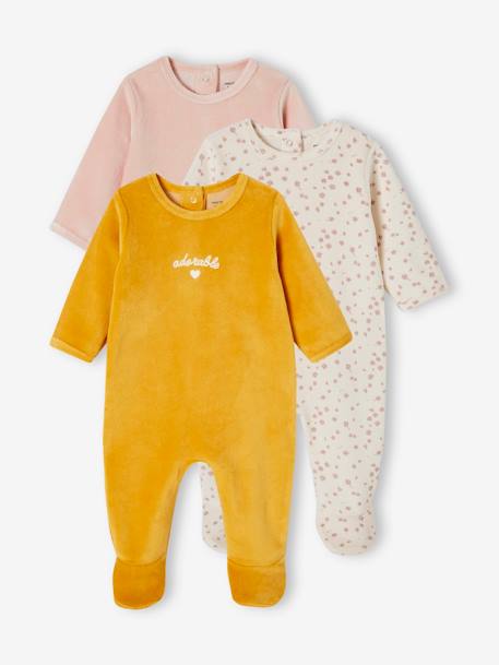 Lot de 3 dors-bien en velours bébé BASICS Lot camel+Lot cappuccino+Lot rose poudré 15 - vertbaudet enfant 