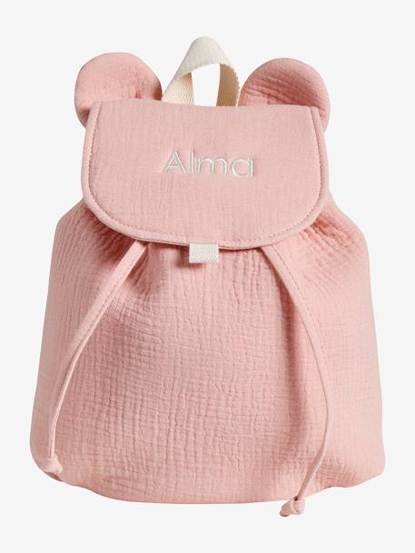 Sac à dos personnalisable en gaze de coton animation oreilles bleu nuit+rose poudré+vert sauge 10 - vertbaudet enfant 