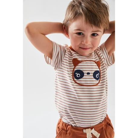 T-shirt rayé panda à manches courtes écru/caramel BLANC 4 - vertbaudet enfant 