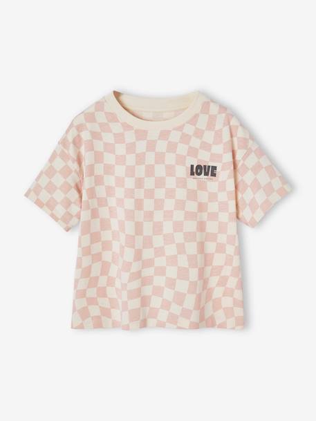 T-shirt motif damier fille manches courtes rose imprimé 6 - vertbaudet enfant 