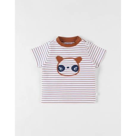 T-shirt rayé panda à manches courtes écru/caramel  - vertbaudet enfant