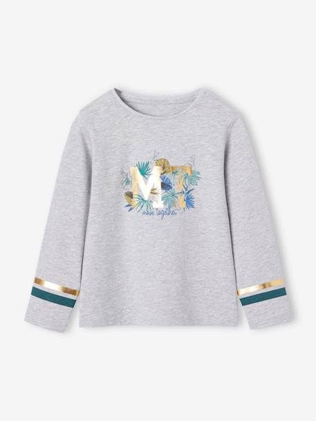 T-shirt sport motif tropical brillant fille gris chiné 1 - vertbaudet enfant 