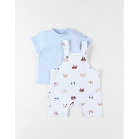 Bébé-Ensemble-Ensemble salopette imprimé animalier + t-shirt clair/écru