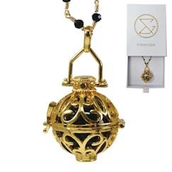 Vêtements de grossesse-Bola de grossesse cage or avec chaîne - LIA (Chaine perlée noire/bille noire) - plaquée or - coffret cadeau femme enceinte