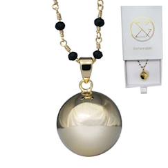 Vêtements de grossesse-Bijoux-Bola de grossesse or lisse avec chaîne - CHARLOTTE (Chaine perlée/cristal noir) - plaquée or - coffret cadeau femme enceinte