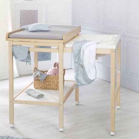 ROBA Table à Langer avec Baignoire Coulissante Baby Pool et Matelas à Langer Imperméable Gris - Bois Naturel / Blanc BEIGE 5 - vertbaudet enfant 