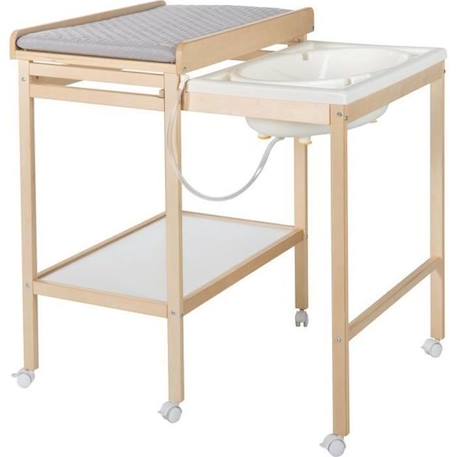 ROBA Table à Langer avec Baignoire Coulissante Baby Pool et Matelas à Langer Imperméable Gris - Bois Naturel / Blanc BEIGE 1 - vertbaudet enfant 