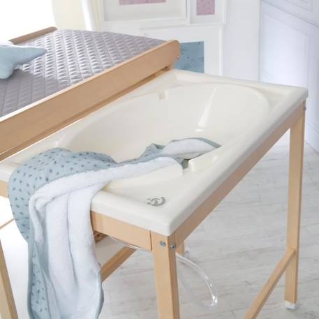 ROBA Table à Langer avec Baignoire Coulissante Baby Pool et Matelas à Langer Imperméable Gris - Bois Naturel / Blanc BEIGE 4 - vertbaudet enfant 