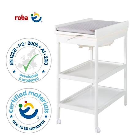 ROBA Table à Langer avec Baignoire Intégrée Blanche Baby Pool et Matelas à Langer Imperméable Gris - Plan à Langer Pivotable BLANC 3 - vertbaudet enfant 