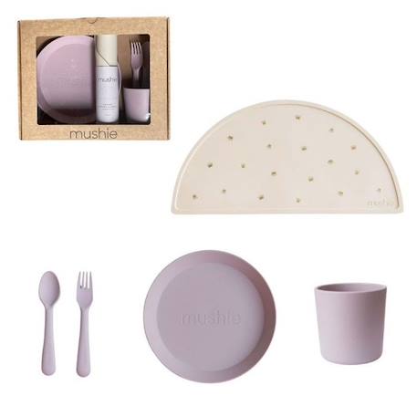 Coffret cadeau Repas Violet - Couverts - Assiette - Verre - Set de table - Vaisselle bébé et enfants - Mushie GRIS 1 - vertbaudet enfant 