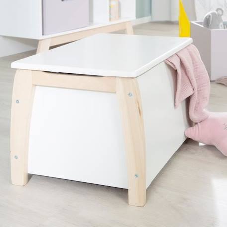 Banc Coffre à Jouets pour Enfant en Bois - ROBA - Fermeture Douce - Blanc / Aspect Bois BLANC 4 - vertbaudet enfant 