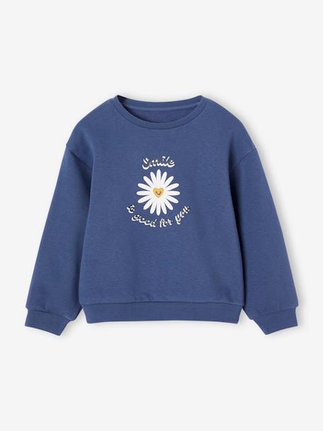 Sweat Basics motif placé fille abricot+gris chiné+indigo+rose+rose bonbon+vanille+vert de gris 7 - vertbaudet enfant 