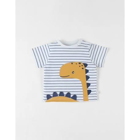 T-shirt à manches courtes à rayures dino BLANC 1 - vertbaudet enfant 