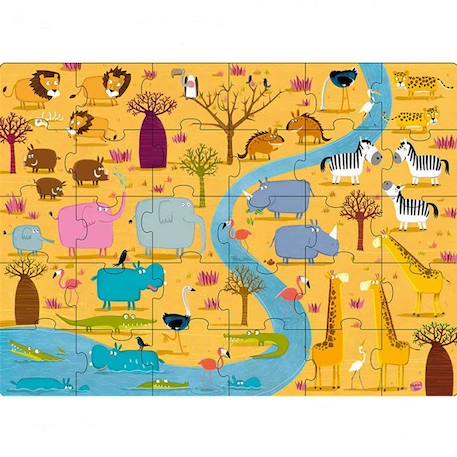 Puzzle & Livre Les animaux d'Afrique JAUNE 2 - vertbaudet enfant 