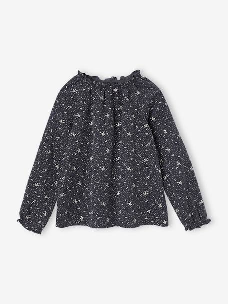 Blouse à fleurs en velours milleraies fille anthracite+rose poudré 1 - vertbaudet enfant 