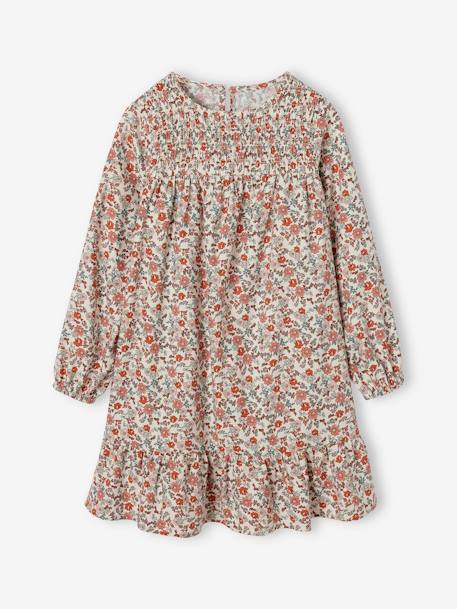 Robe à smocks motifs fleurs fille manches longues écru+marine 1 - vertbaudet enfant 