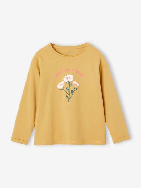 Tee-shirt 'Egérie' détails fantaisie fille manches longues beige poudré+moutarde+vieux rose 7 - vertbaudet enfant 