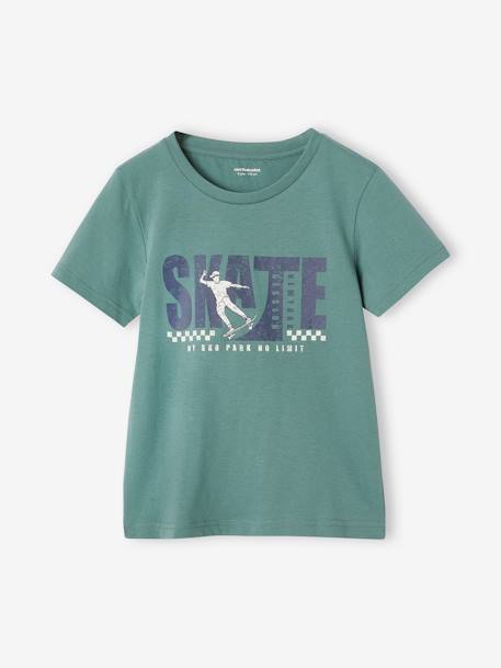 T-shirt Basics garçon imprimé devant anthracite+vert d'eau 4 - vertbaudet enfant 