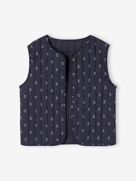 Gilet matelassé Imprimé fleurs fille bleu imprimé 1 - vertbaudet enfant 