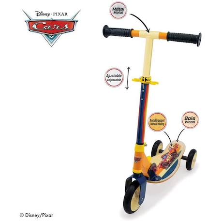 Patinette pliable Smoby Cars - 3 roues silencieuses - plateau bois - Jaune et Multicolore JAUNE 2 - vertbaudet enfant 