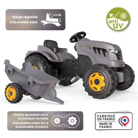 Tracteur à pédales Smoby Stronger XXL + Remorque - Gris GRIS 3 - vertbaudet enfant 