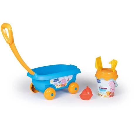 SMOBY - PEPPA PIG Chariot de plage garni : seau + tamis + pelle + râteau + moule à sable BLEU 1 - vertbaudet enfant 