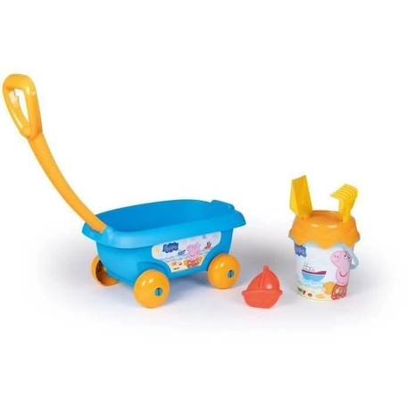 SMOBY - PEPPA PIG Chariot de plage garni : seau + tamis + pelle + râteau + moule à sable BLEU 2 - vertbaudet enfant 