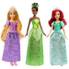 Jouet-Poupons et poupées-Poupées mannequins et accessoires-Mattel Princesses Disney Coffret de 3 poupées Tiana + Rapunzel + Ariel +accessoires et décors à double face à colorier, HLW45