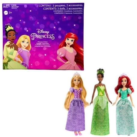 Mattel Princesses Disney Coffret de 3 poupées Tiana + Rapunzel + Ariel +accessoires et décors à double face à colorier, HLW45 BLANC 2 - vertbaudet enfant 