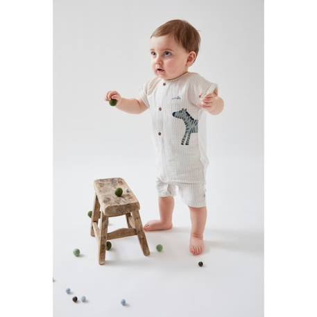 Combishort bi-matière rayée zèbre beige/eucalyptus VERT 4 - vertbaudet enfant 