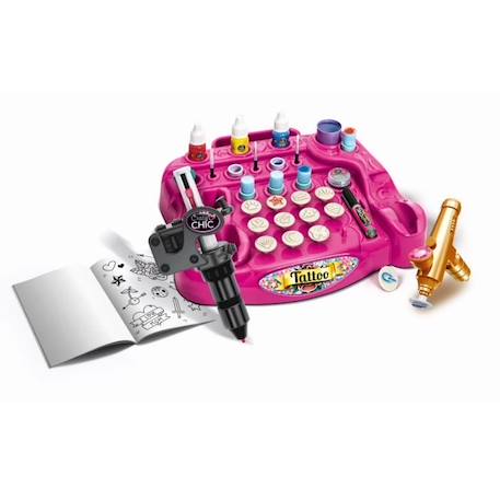 Coffret Tatouage - Clementoni - Machine à Tatouer, Pochoirs, Peinture pour le Corps, Paillettes, Tampons ROSE 3 - vertbaudet enfant 