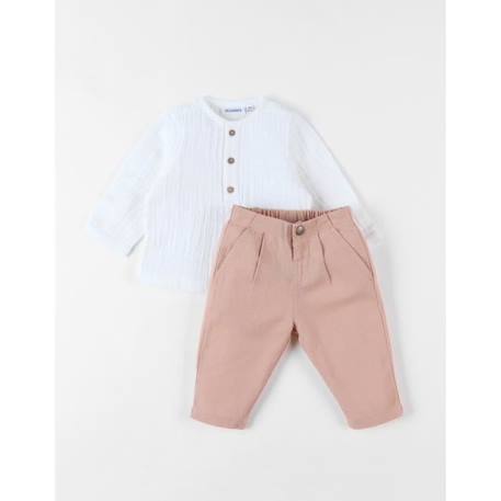 Bébé-Ensemble-Ensemble cérémonie chemise + pantalon écru/caramel clair