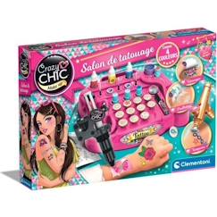 Jouet-Activités artistiques et musicales-Loisirs créatifs-Coffret Tatouage - Clementoni - Machine à Tatouer, Pochoirs, Peinture pour le Corps, Paillettes, Tampons