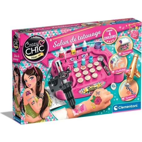 Coffret Tatouage - Clementoni - Machine à Tatouer, Pochoirs, Peinture pour le Corps, Paillettes, Tampons ROSE 1 - vertbaudet enfant 