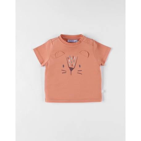 Bébé-T-shirt, sous-pull-T-shirt lion à courtes manches terracotta