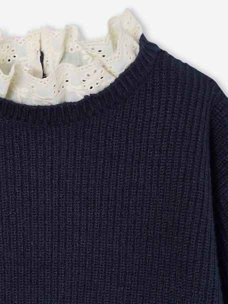 Pull en côte perlée bébé col en broderie anglaise marine+rayé marine+vert sauge 3 - vertbaudet enfant 