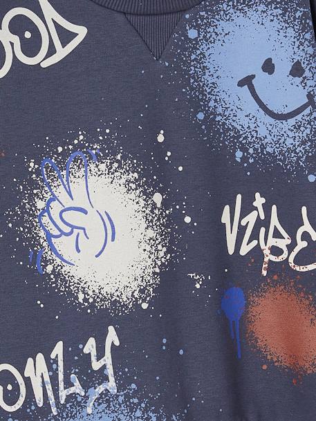 Sweat col rond graffitis garçon bleu nuit+gris chiné 3 - vertbaudet enfant 