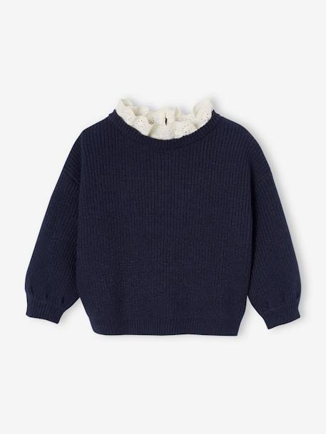 Pull en côte perlée bébé col en broderie anglaise marine+rayé marine+vert sauge 1 - vertbaudet enfant 