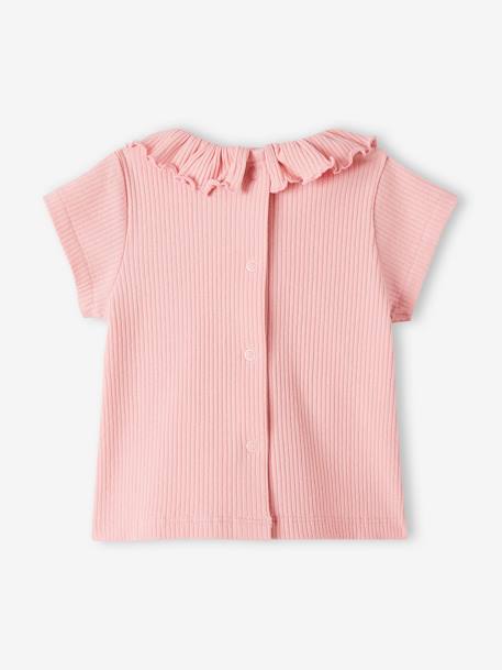 Tee-shirt en côtes bébé avec collerette rose 4 - vertbaudet enfant 