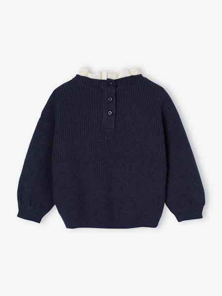 Pull en côte perlée bébé col en broderie anglaise marine+rayé marine+vert sauge 2 - vertbaudet enfant 