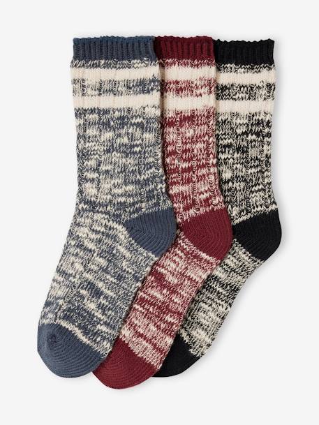 Lot 3 paires chaussettes mailles moulinées Garçon bleu grisé 1 - vertbaudet enfant 